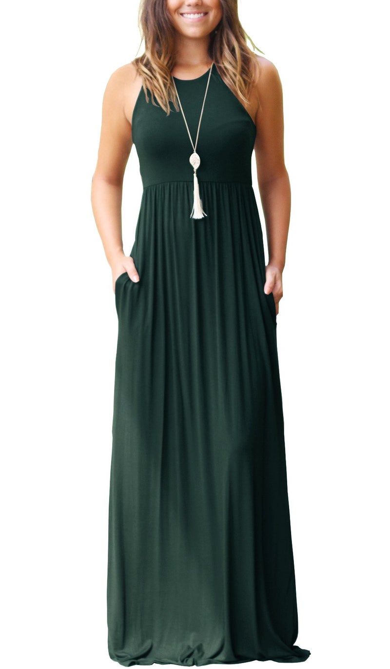 GRECERELLE Women's Summer Sleeveless Casual Long Tank Maxi Dress with Pockets, Dark Green, 2XL - Image 1